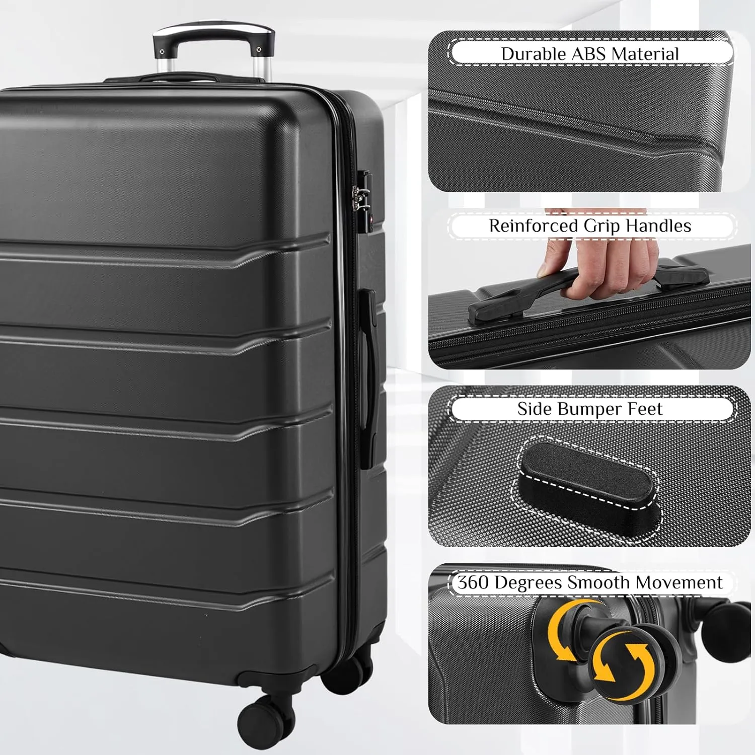 20" Modern Design Caryy-on Luggage with Wheels ABS Luggage TSA-approved Carry-on Trolley Case Lightweight (Black)