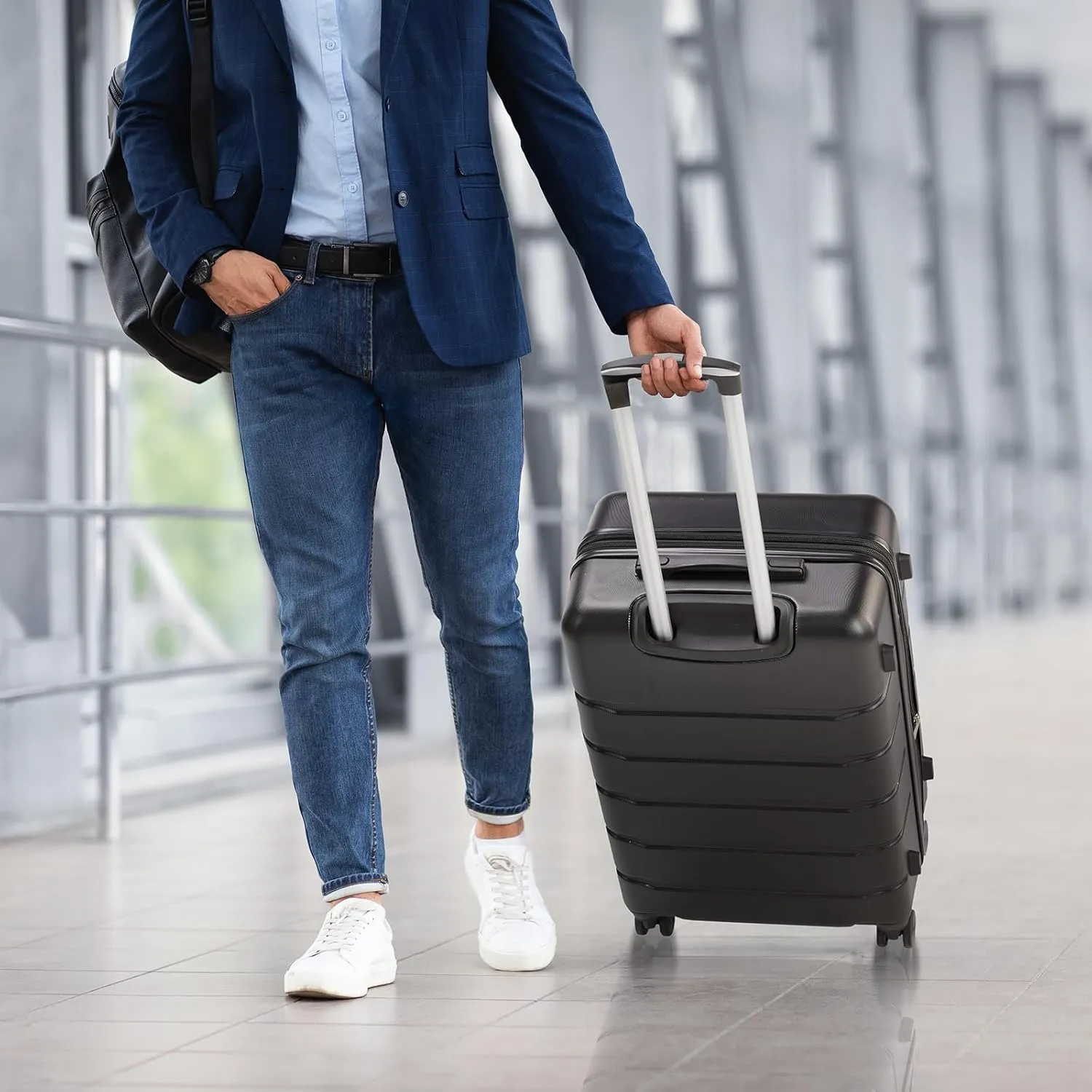 20" Modern Design Caryy-on Luggage with Wheels ABS Luggage TSA-approved Carry-on Trolley Case Lightweight (Black)