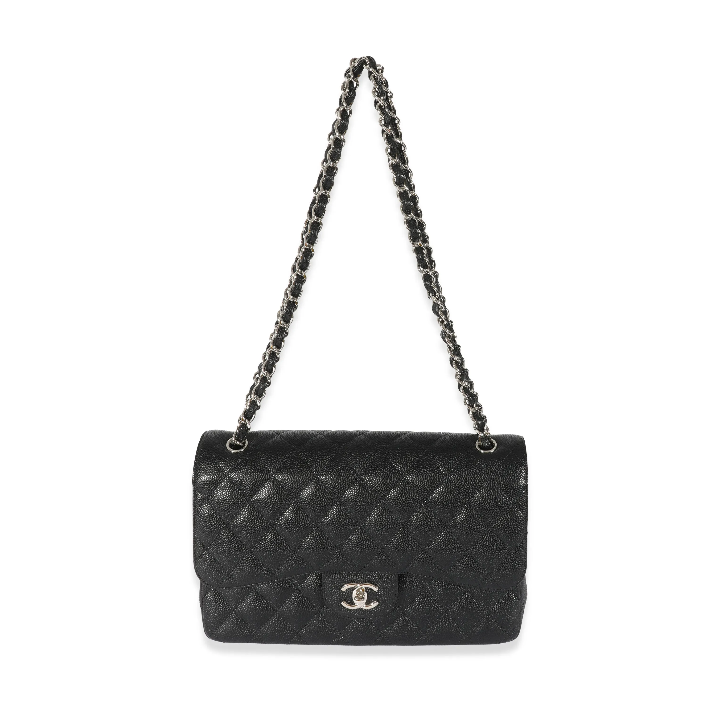 Black Caviar Jumbo Classic Double Flap Handbag