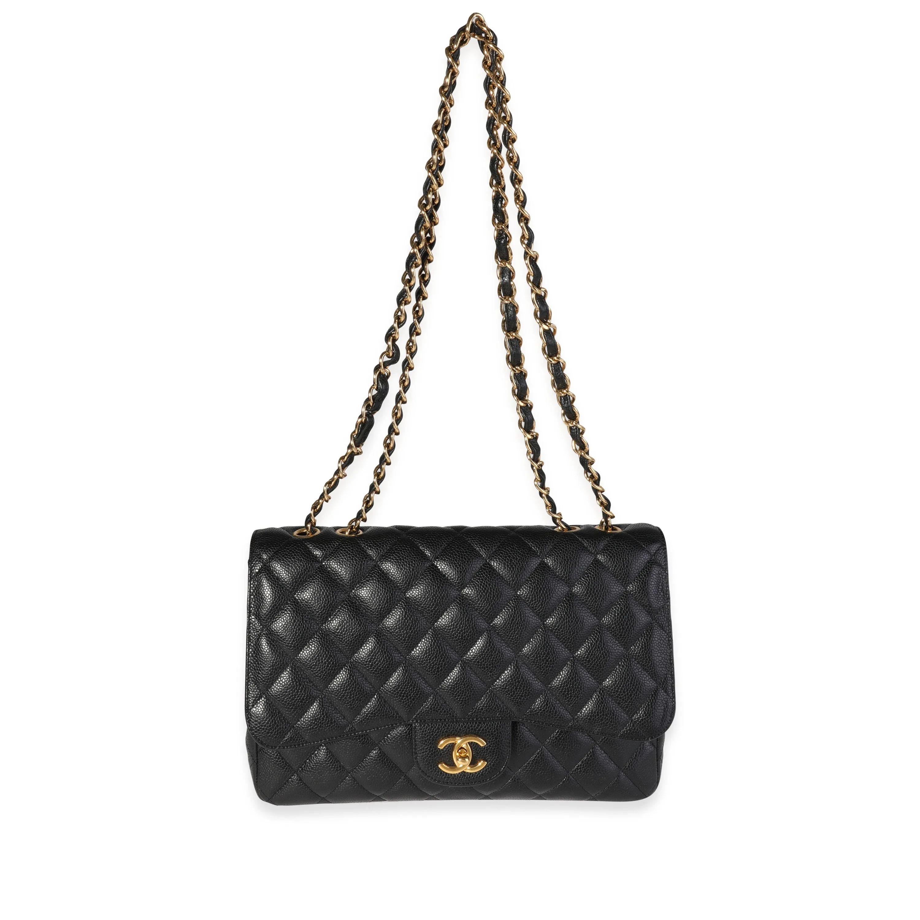 Black Quilted Caviar Jumbo Classic Single Flap Handbag