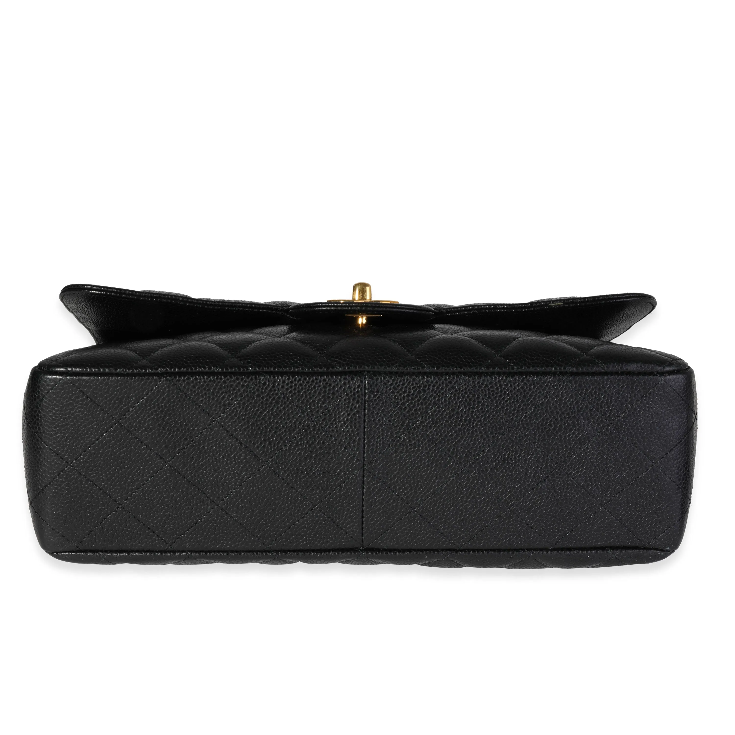 Black Quilted Caviar Jumbo Classic Single Flap Handbag