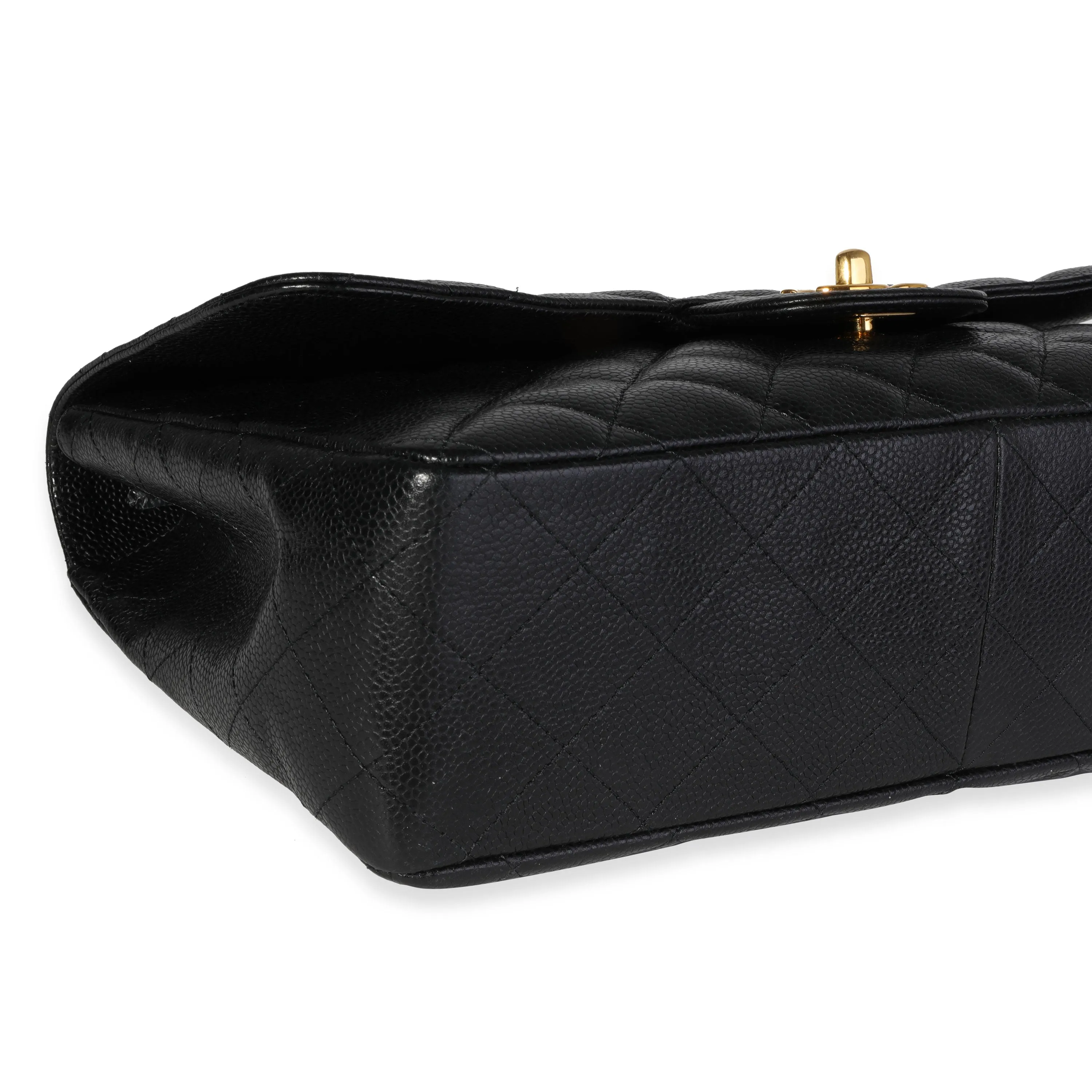 Black Quilted Caviar Jumbo Classic Single Flap Handbag