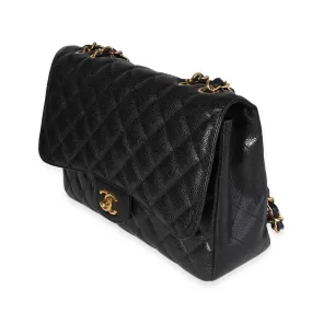 Black Quilted Caviar Jumbo Classic Single Flap Handbag