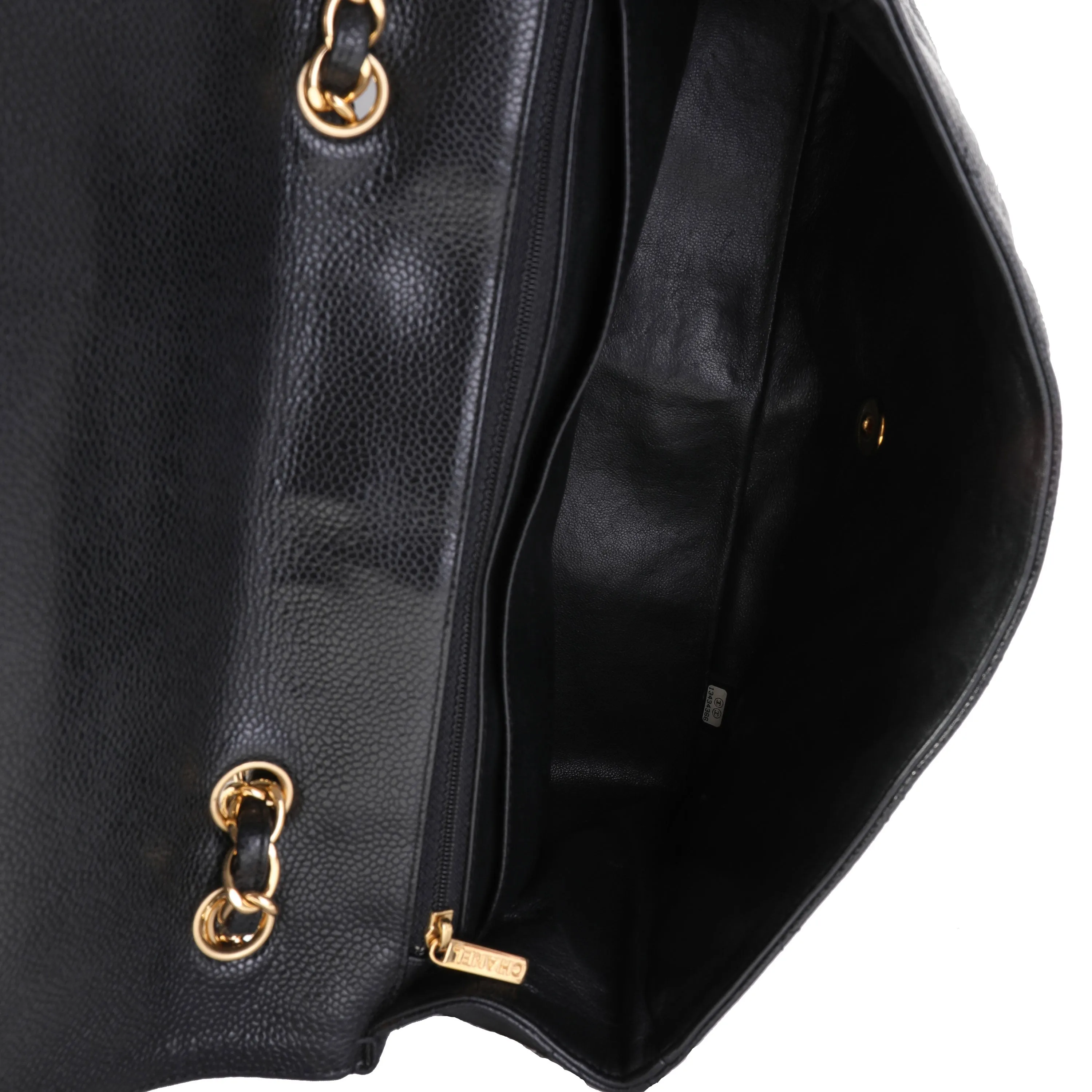 Black Quilted Caviar Jumbo Classic Single Flap Handbag