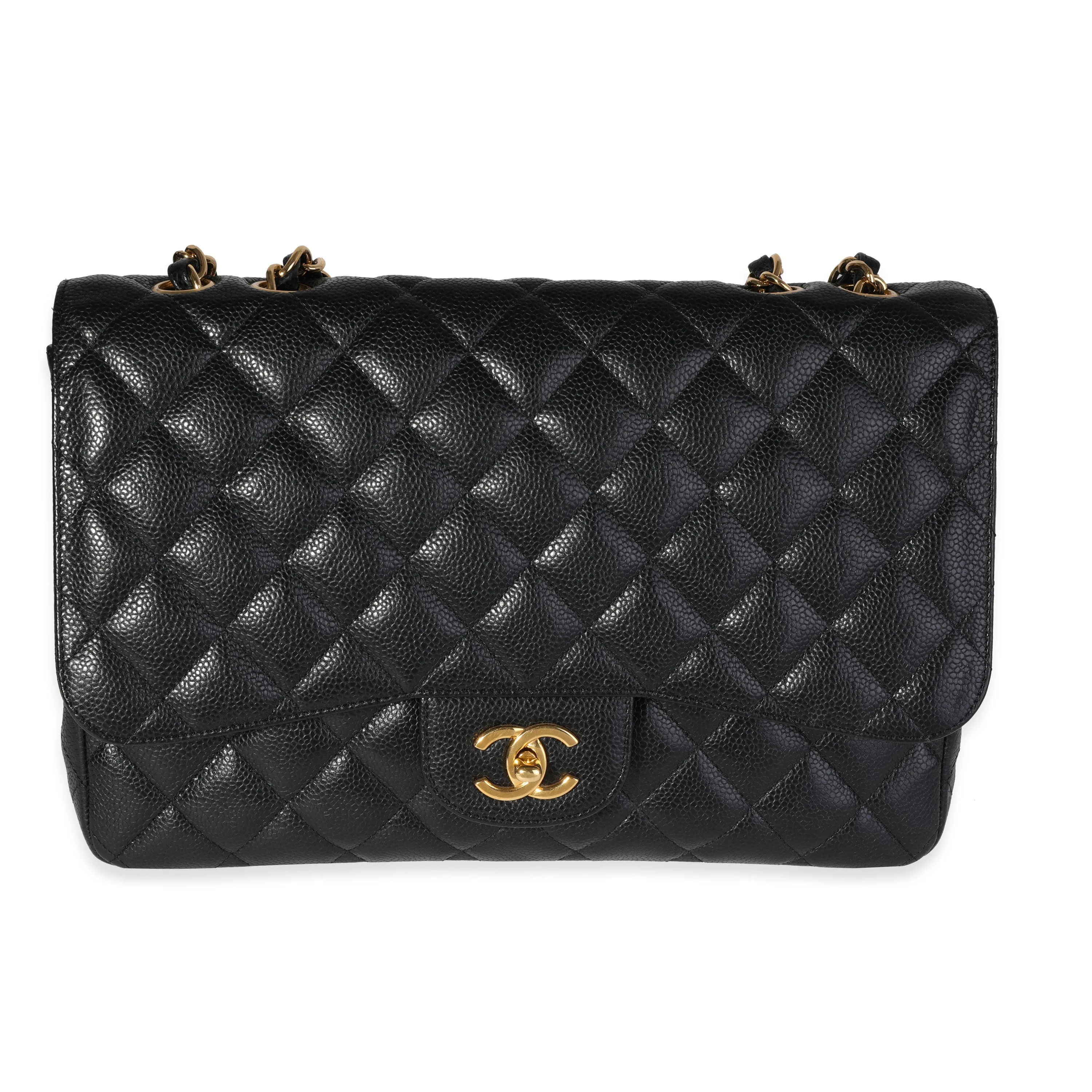 Black Quilted Caviar Jumbo Classic Single Flap Handbag