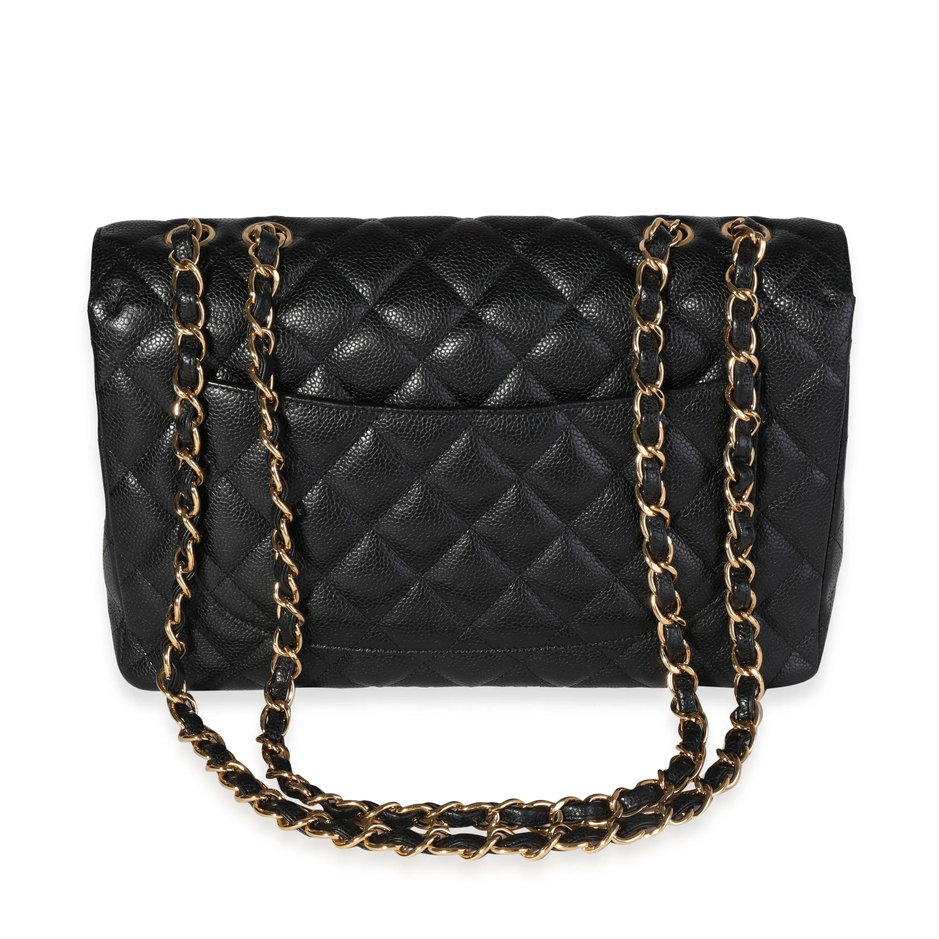 Black Quilted Caviar Jumbo Classic Single Flap Handbag