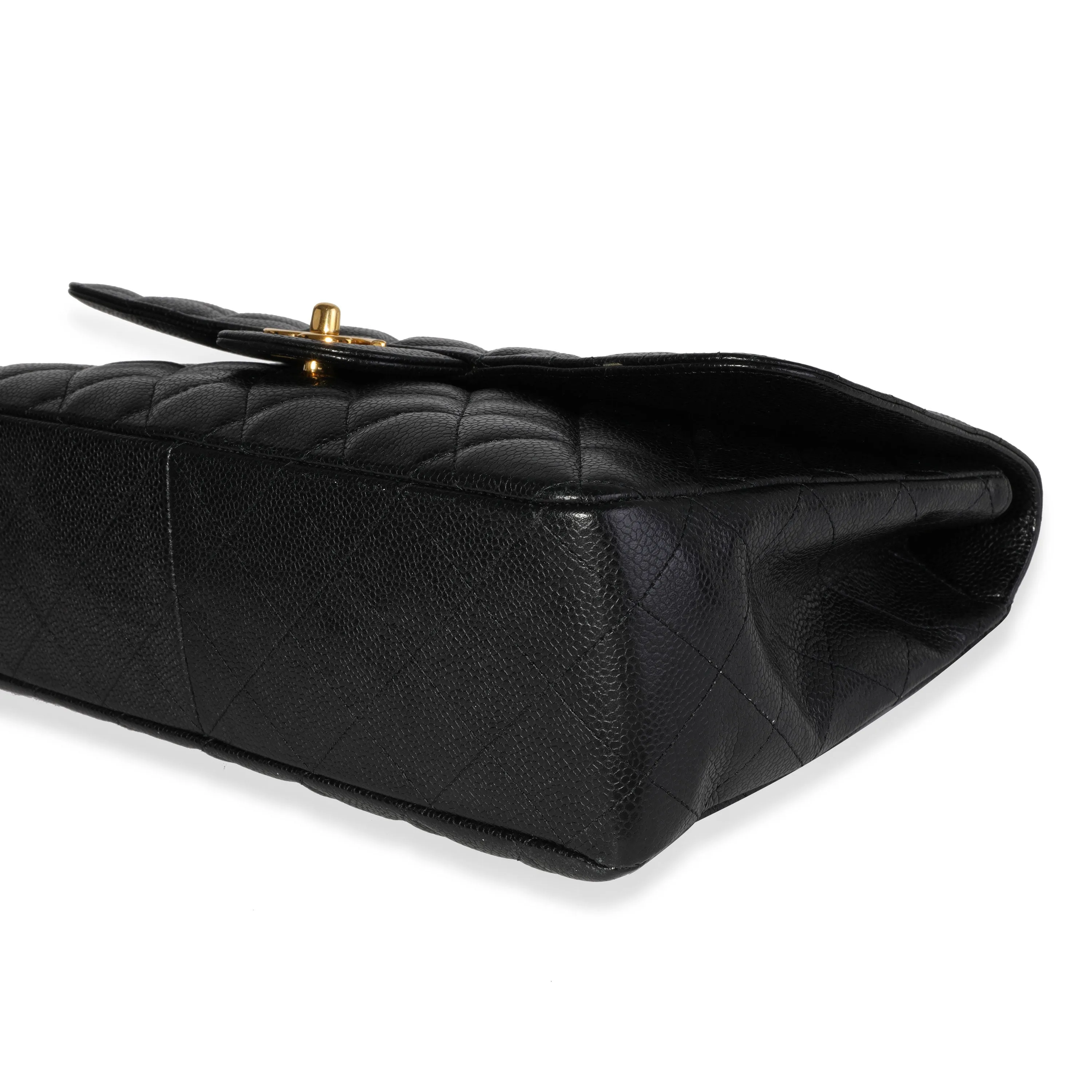 Black Quilted Caviar Jumbo Classic Single Flap Handbag
