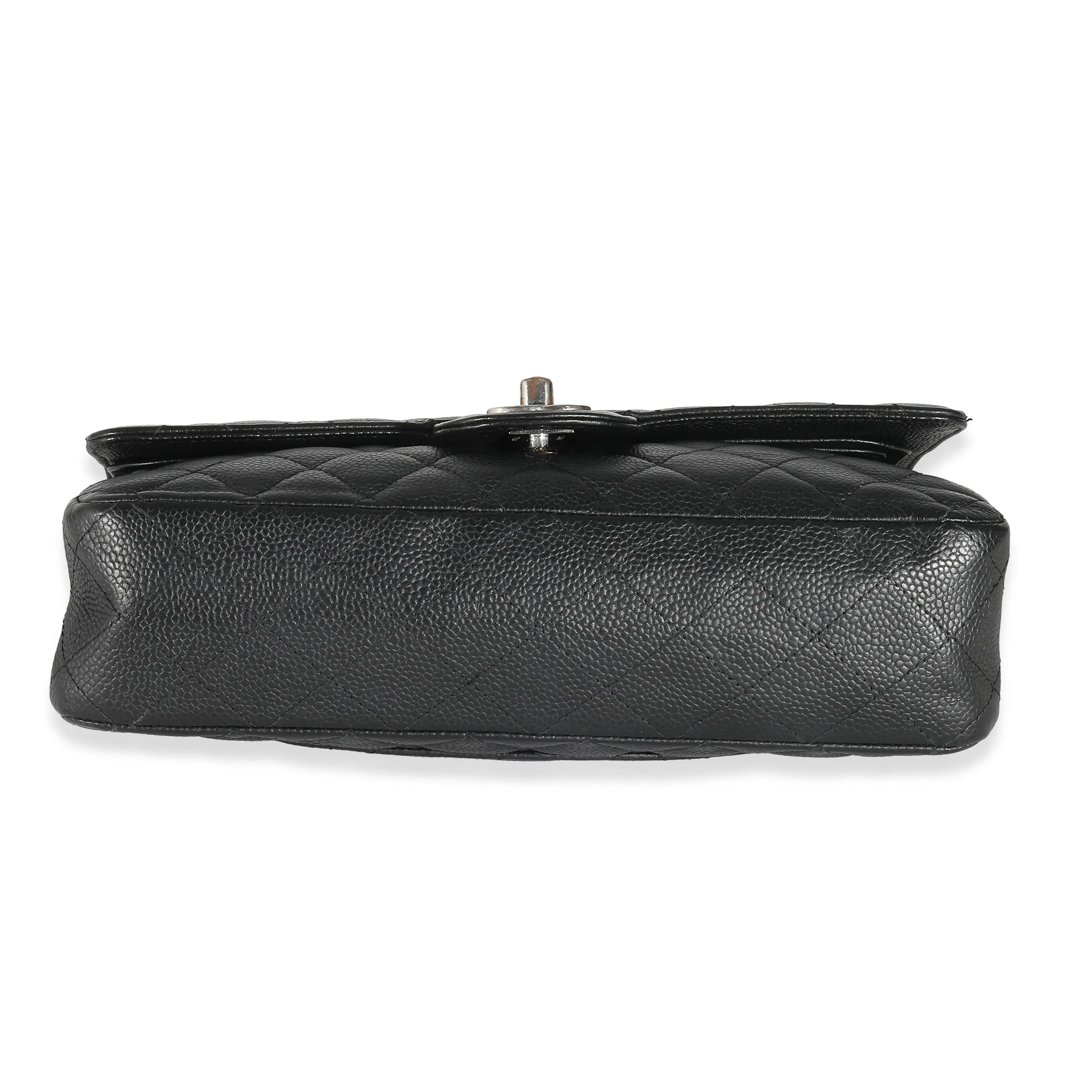 Black Quilted Caviar Medium Classic Double Flap Handbag