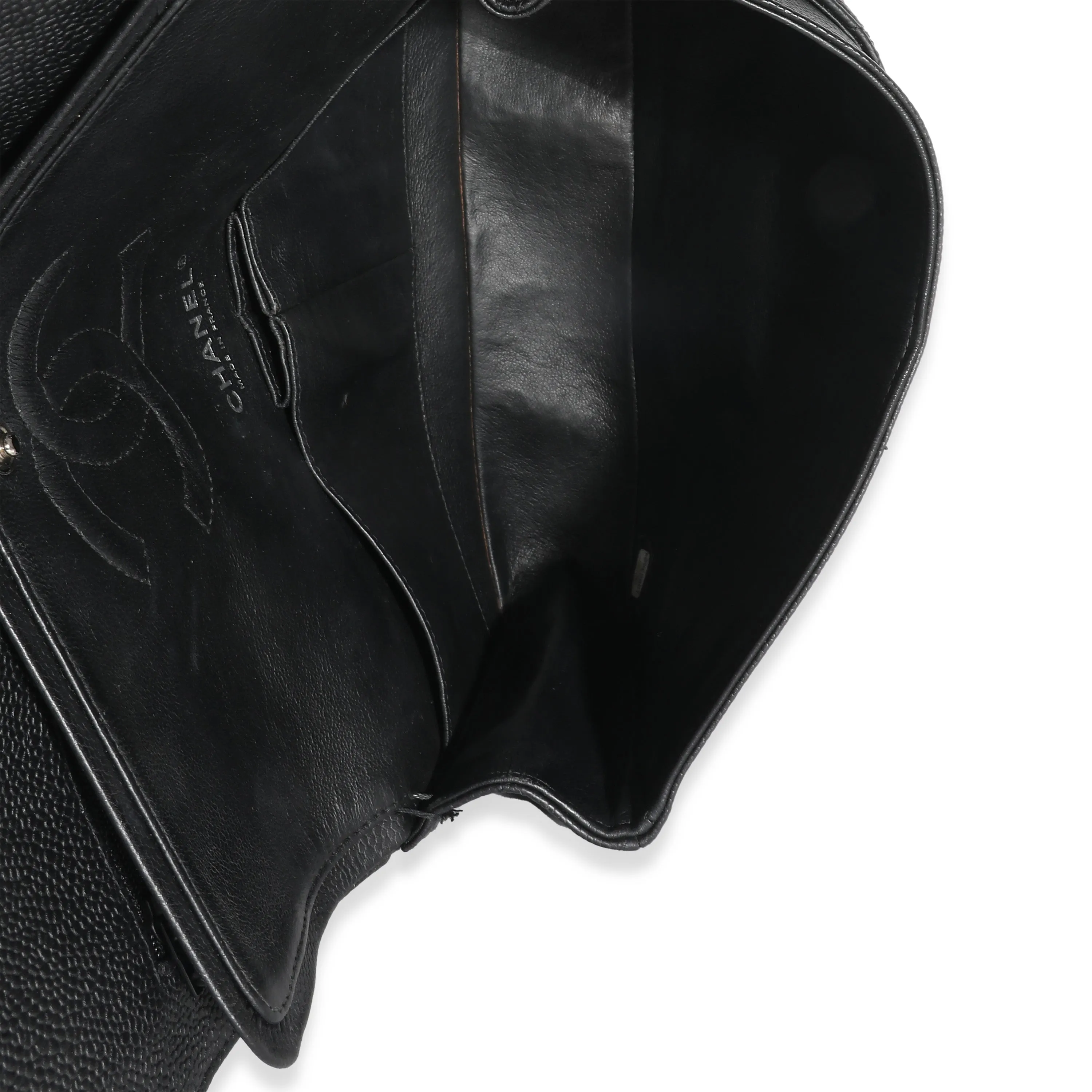 Black Quilted Caviar Medium Classic Double Flap Handbag