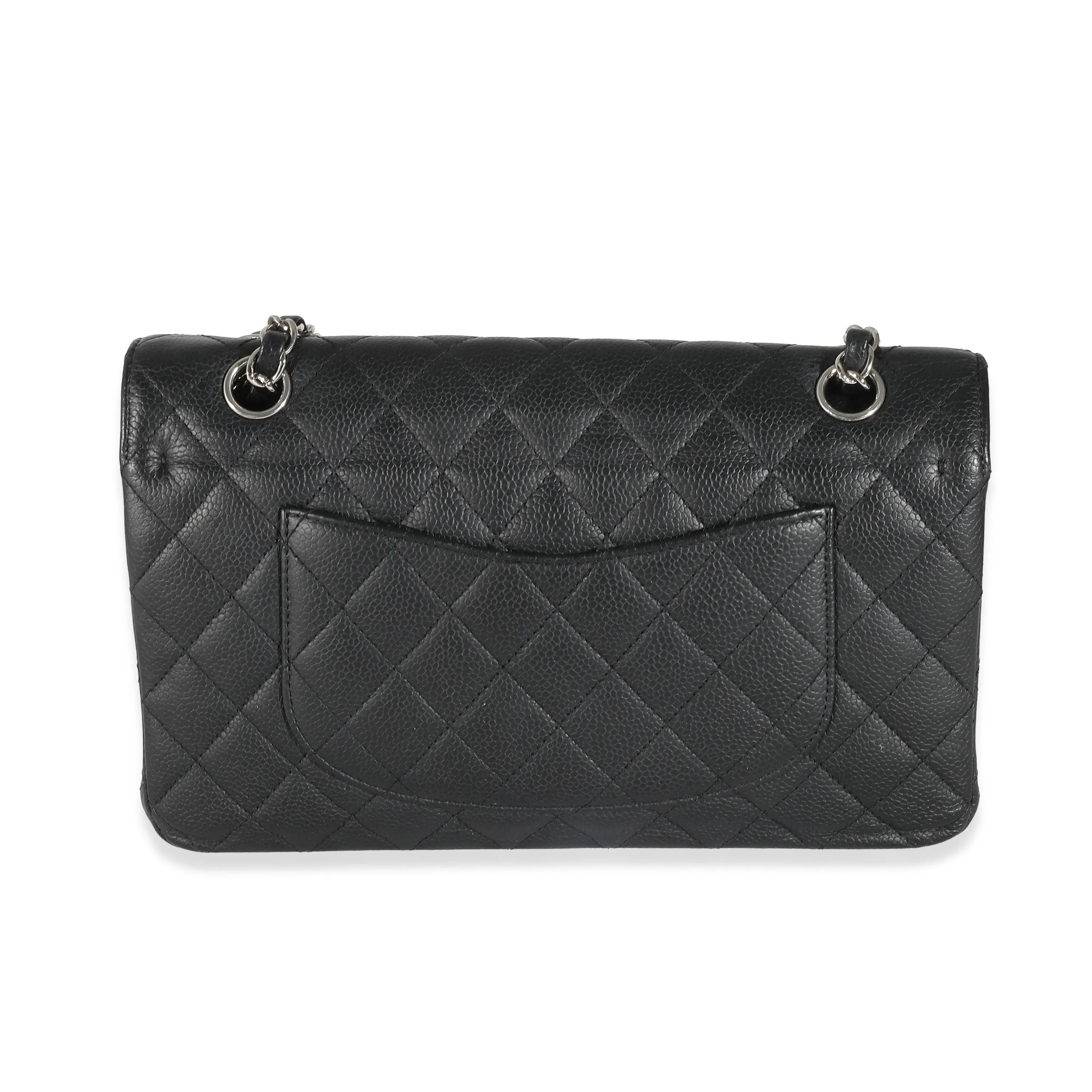 Black Quilted Caviar Medium Classic Double Flap Handbag