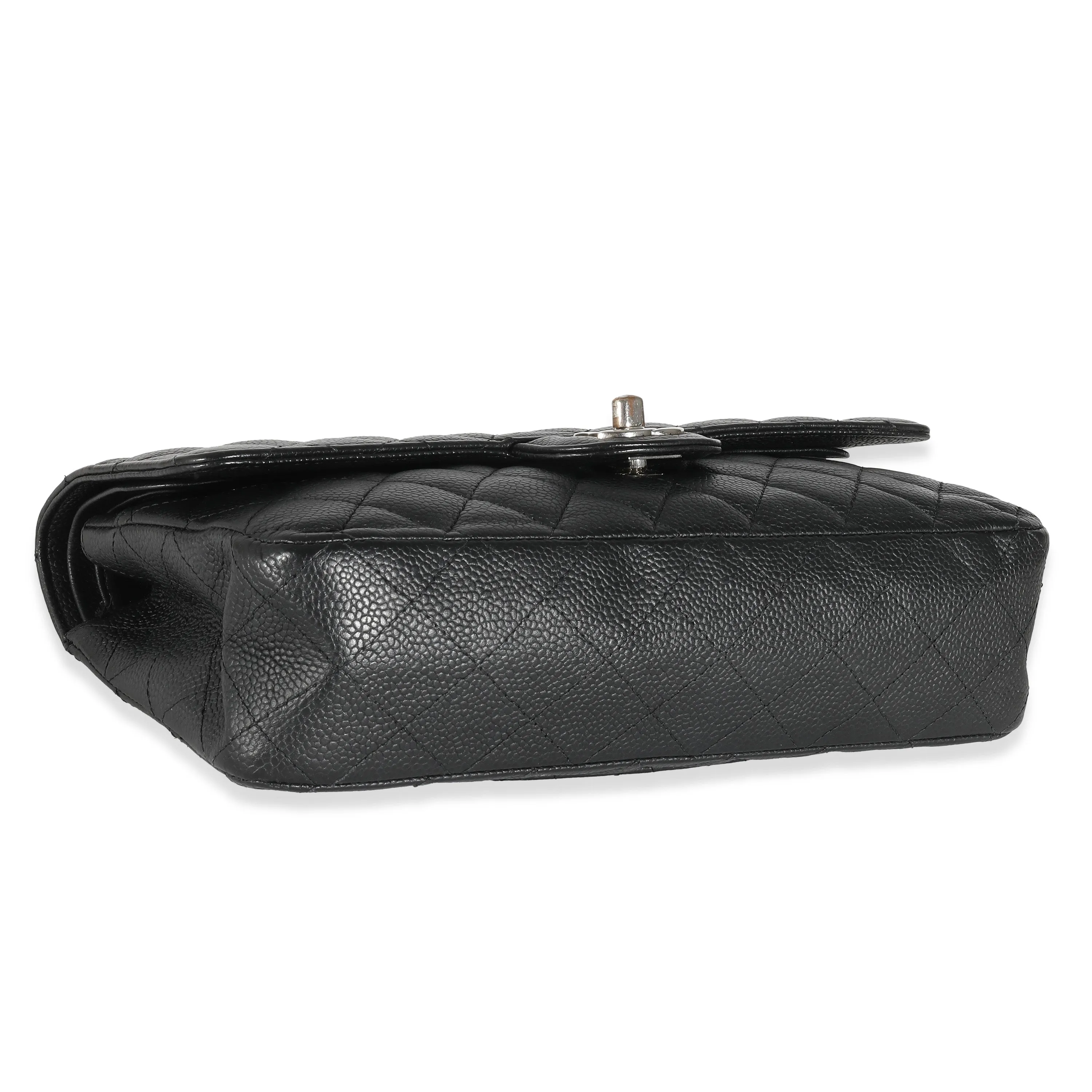 Black Quilted Caviar Medium Classic Double Flap Handbag