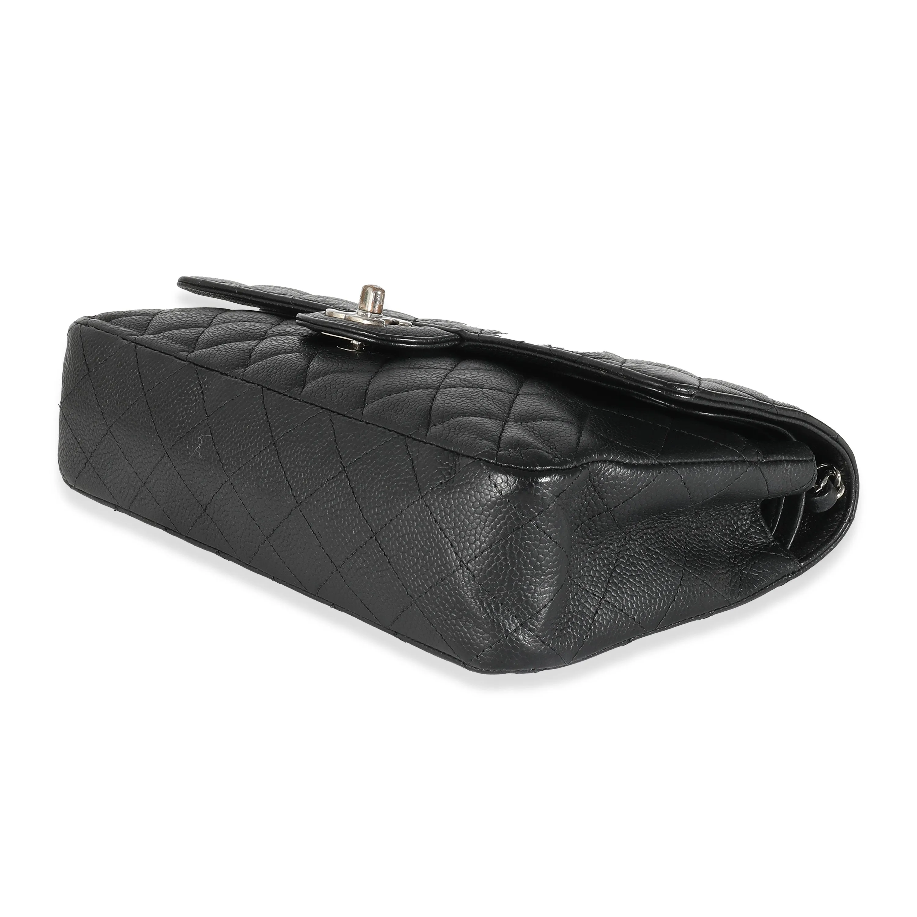 Black Quilted Caviar Medium Classic Double Flap Handbag