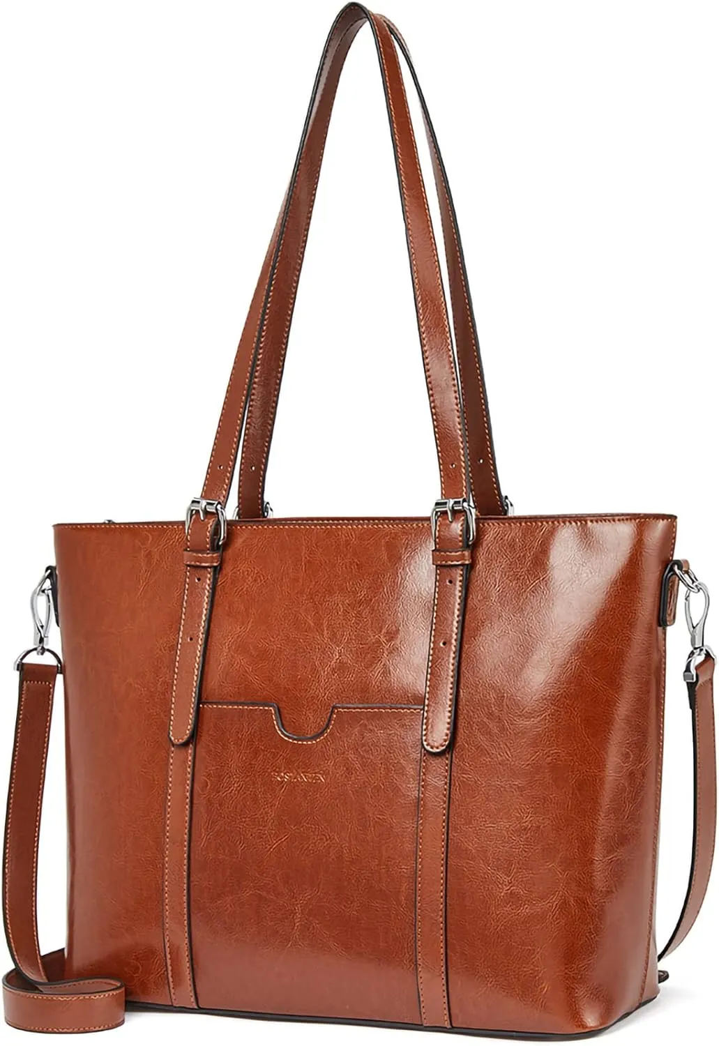 BOSTANTEN Womens Leather Laptop Tote Office Shoulder Handbag Vintage Briefcase 15.6 inch Computer Work Purse