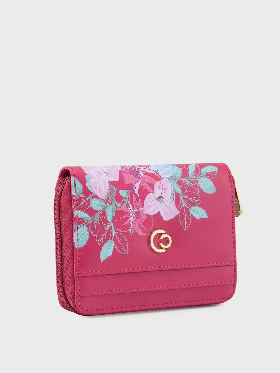 Caprese Shanaya Zip Around Printed Wallet Small Burgundy
