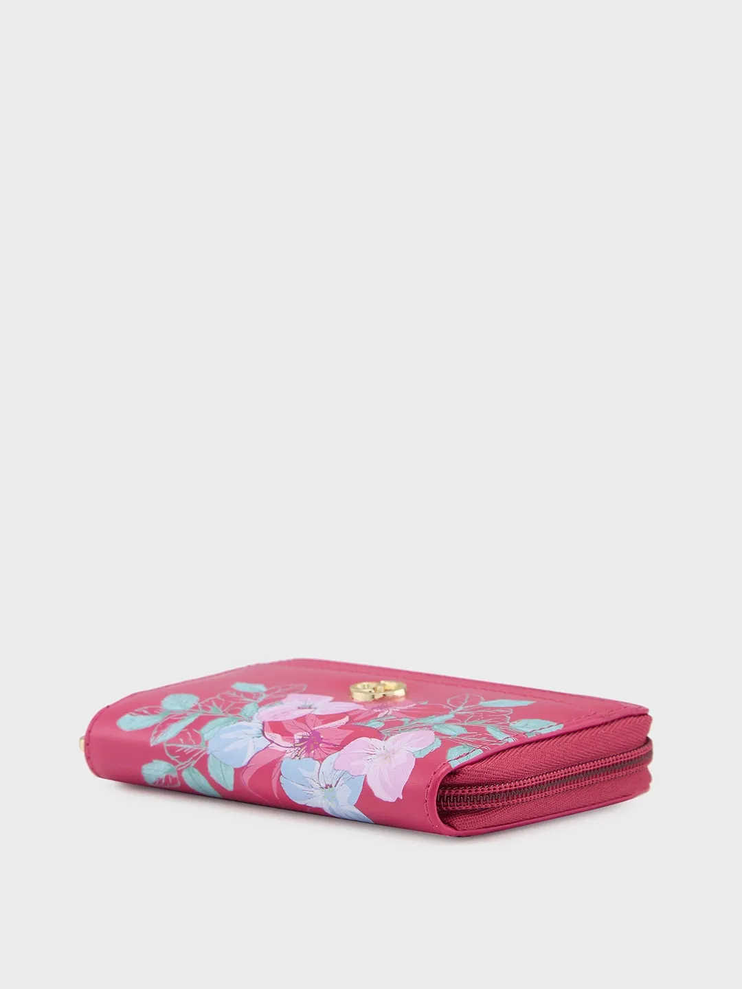 Caprese Shanaya Zip Around Printed Wallet Small Burgundy