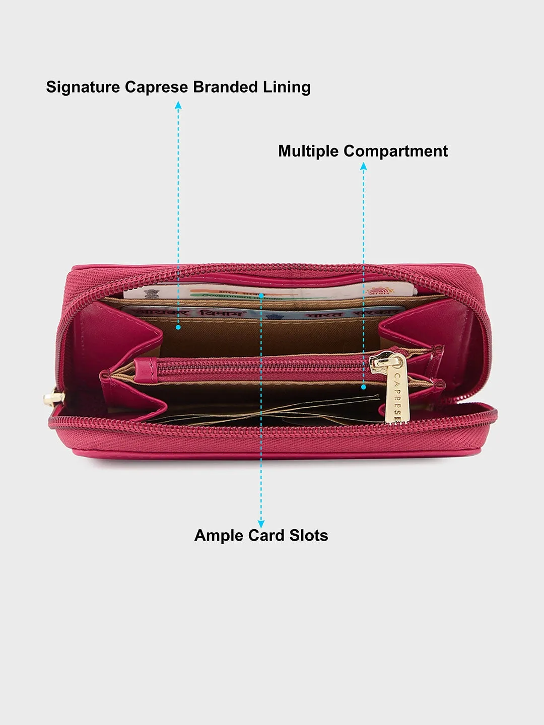 Caprese Shanaya Zip Around Printed Wallet Small Burgundy