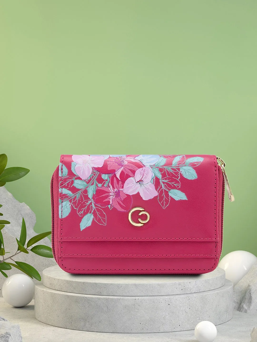 Caprese Shanaya Zip Around Printed Wallet Small Burgundy