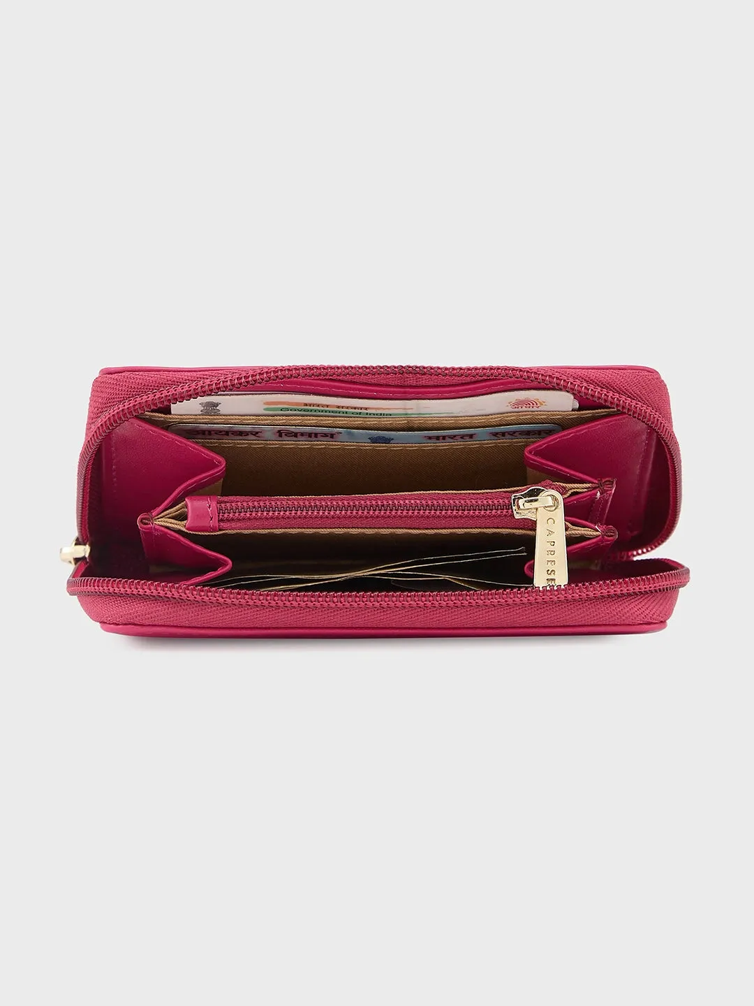 Caprese Shanaya Zip Around Printed Wallet Small Burgundy