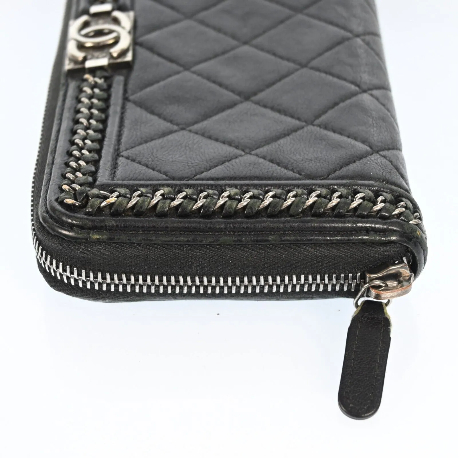 Chanel Boy Black Leather Zippy Long