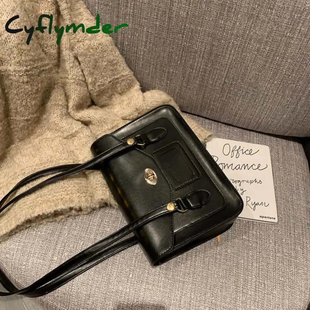 Cyflymder Vintage Shoulder Bags for Women Autumn Trendyol Japanese Solid PU Leather Messenger Bag Satchel Female Briefcase