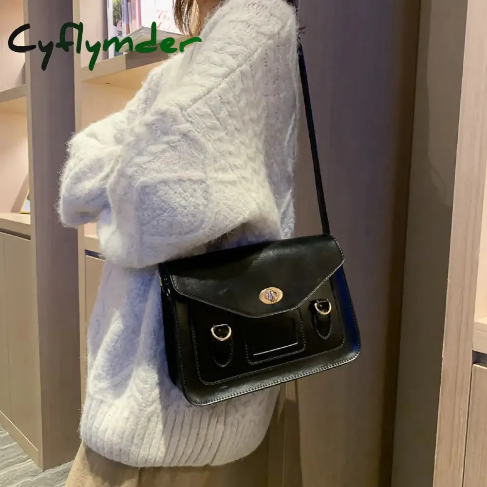 Cyflymder Vintage Shoulder Bags for Women Autumn Trendyol Japanese Solid PU Leather Messenger Bag Satchel Female Briefcase