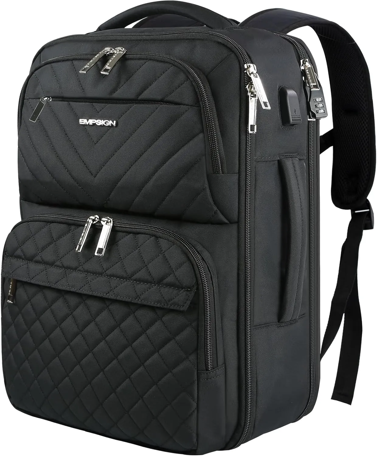 EMPSIGN Travel Backpack for Women, Large Carry On Backpack Airline Approved Personal Item, 17 inch TSA Friendly Laptop Backpack with USB Port, Casual Daypack for Weekender Business Hiking, Black