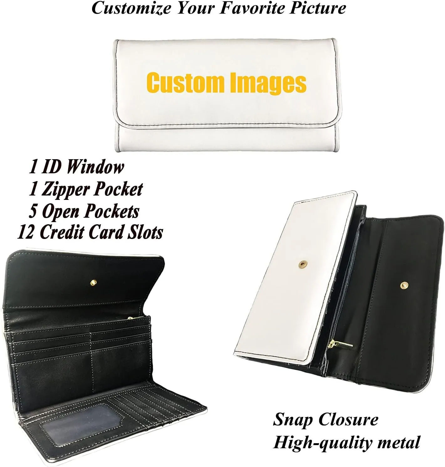 Howilath Custom Women's Travel Large Trifold Wallet, Customize Printed PU Leather Triple Compartment Wallet/Clutch