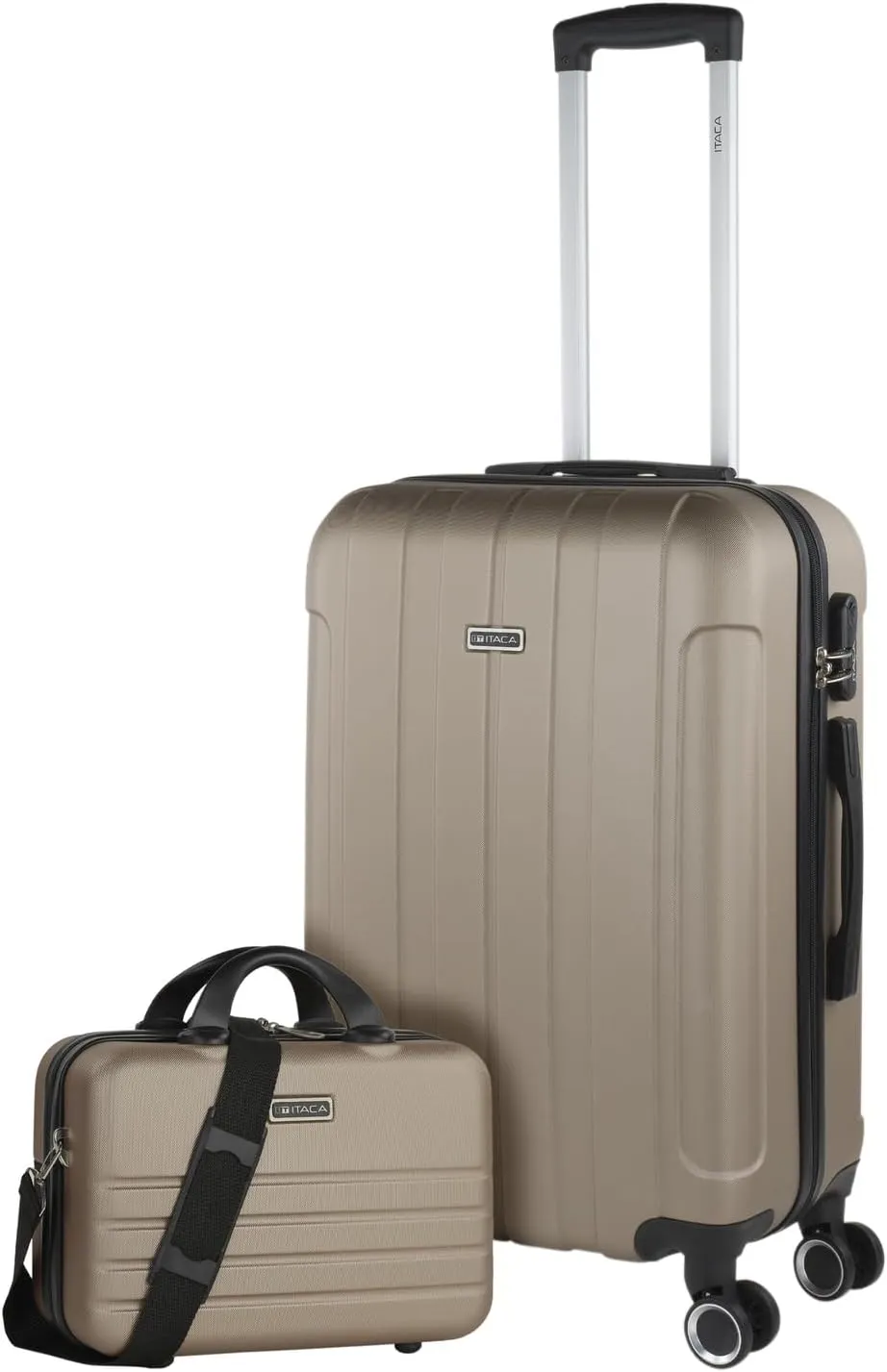 ITACA - Hard ABS Travel Suitcases - Cabin Travel Suitcase, Medium Suitcase and Large Suitcase - Telescopic Handle, 4 Swivel Wheels and Combination Lock, Champagne, 63 cm   35 cm