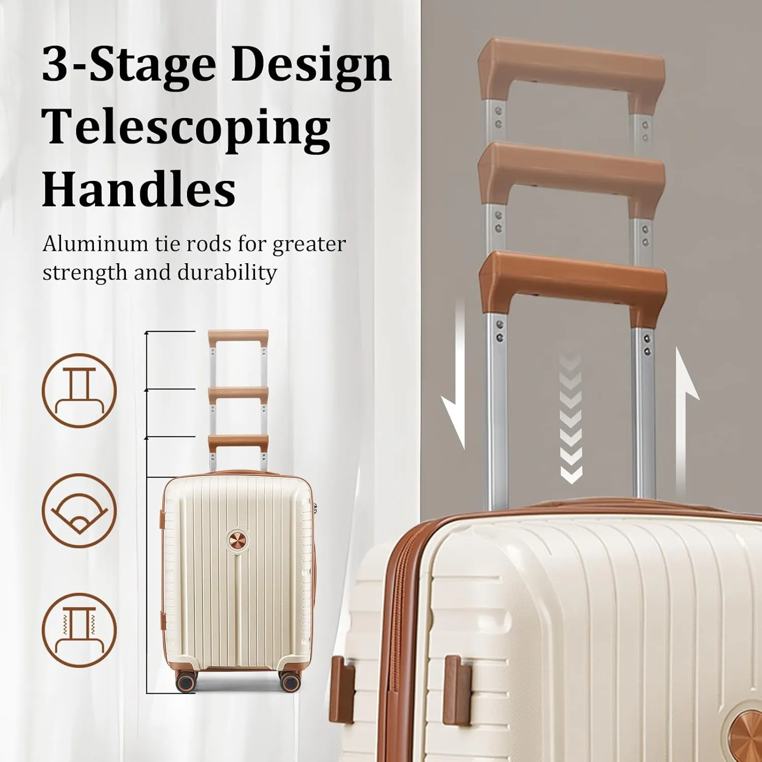 Joyway Luggage Sets 2 Piece PP Hardshell Carry on Suitcase and Checked Luggage, Travel Lightweight Suitcase Set with Double Spinner Wheels and TSA Lock, Beige Brown, 20 28 inch