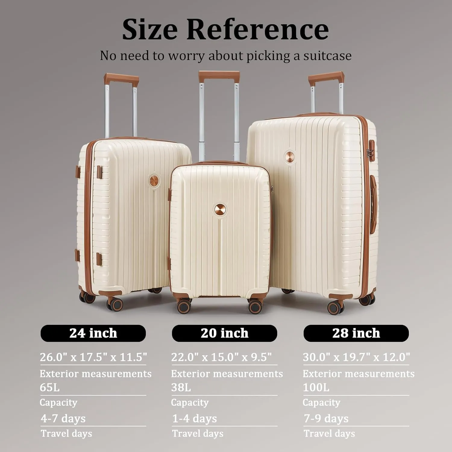 Joyway Luggage Sets 2 Piece PP Hardshell Carry on Suitcase and Checked Luggage, Travel Lightweight Suitcase Set with Double Spinner Wheels and TSA Lock, Beige Brown, 20 28 inch