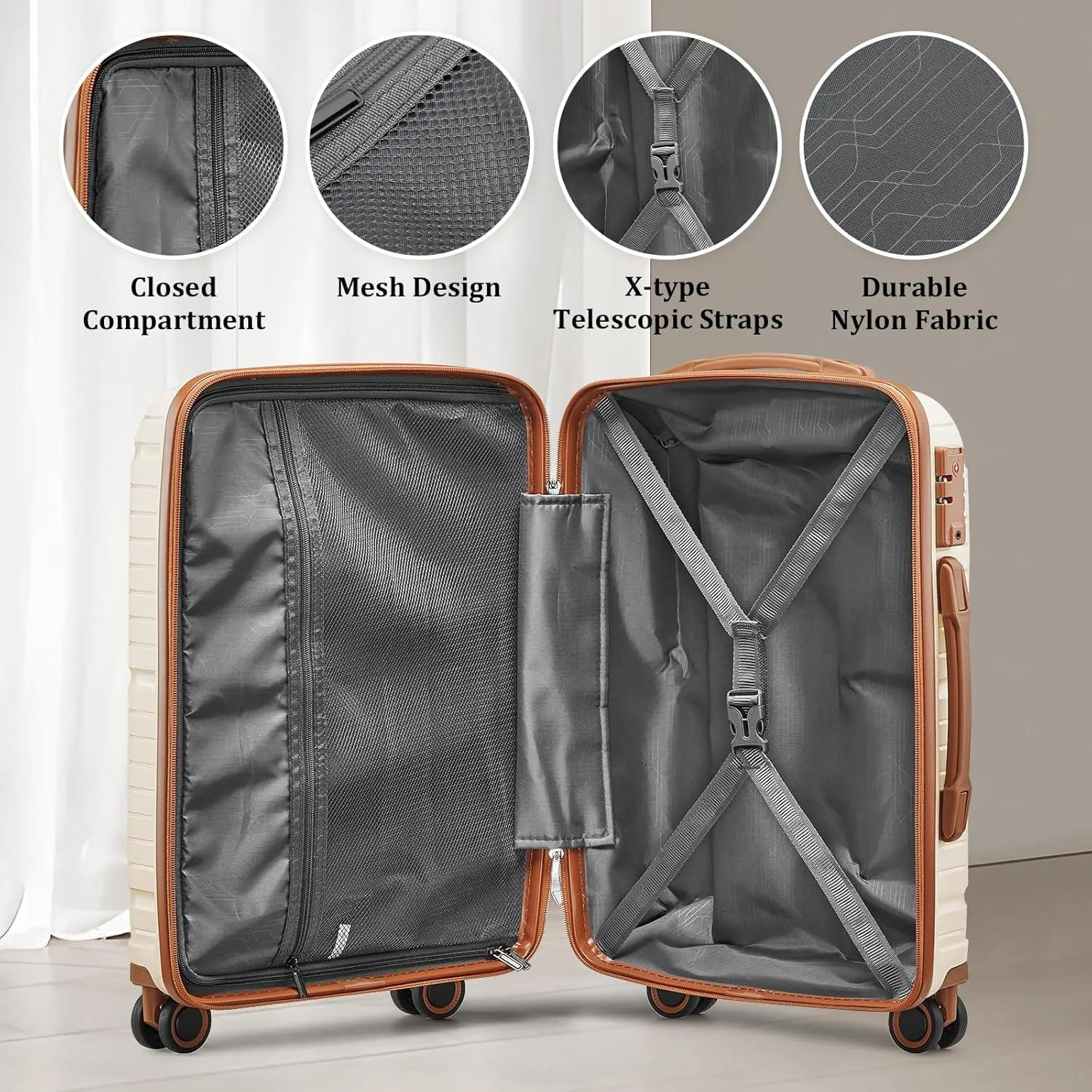 Joyway Luggage Sets 2 Piece PP Hardshell Carry on Suitcase and Checked Luggage, Travel Lightweight Suitcase Set with Double Spinner Wheels and TSA Lock, Beige Brown, 20 28 inch