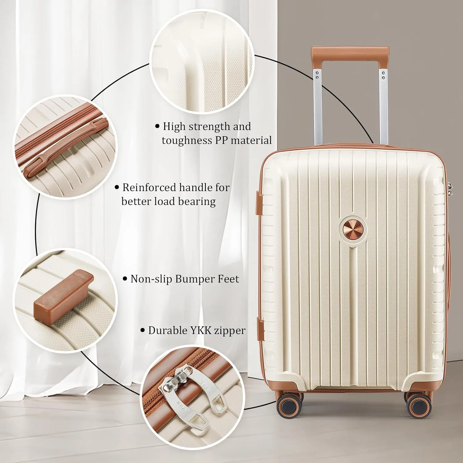 Joyway Luggage Sets 2 Piece PP Hardshell Carry on Suitcase and Checked Luggage, Travel Lightweight Suitcase Set with Double Spinner Wheels and TSA Lock, Beige Brown, 20 28 inch