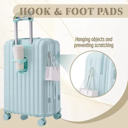 Luggage Set,3 Piece Suitcase with Spinner Wheels, Suitcase with with Cup Holder & USB Port & Phone Holder, Carry On Luggage Easy Travel for Men and Women(20/24/28) (Mint Green)