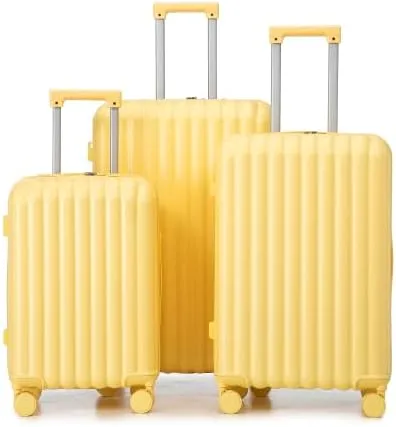 Luggage Set,3 Piece Suitcase with Spinner Wheels, Suitcase with with Cup Holder & USB Port & Phone Holder, Carry On Luggage Easy Travel for Men and Women(20/24/28) (Yellow)