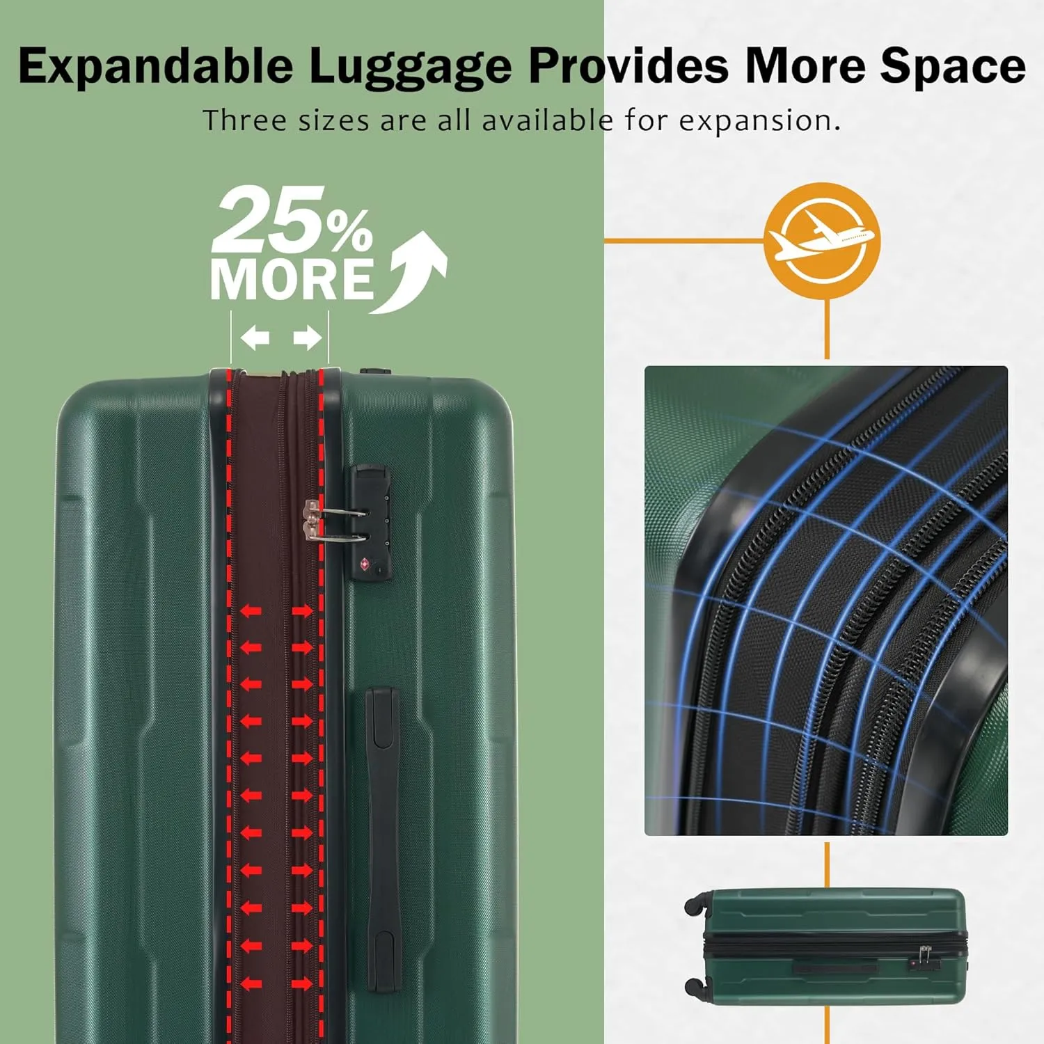 Merax Luggage Sets 4 Piece Suitcase Set, Expandable Hardside 20 IN & 28 IN Suitcase Set with Duffel Bag, Lightweight Travel Luggage with Spinner Wheels and TSA Lock(Dark Green)