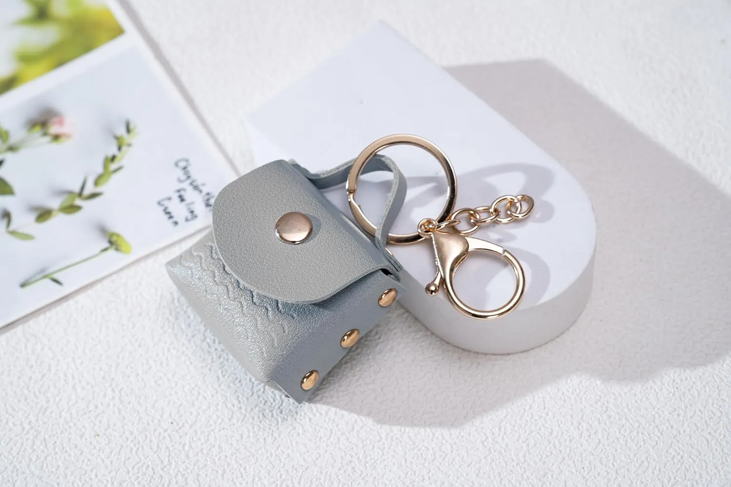 Mini Handbag Keychain，Bag Charms ，Coin Wallet, Earphone Pouch, Keychain - Elegant and Minimalist Design for Women(Grey)