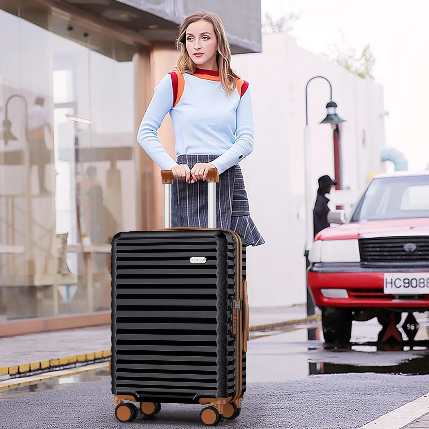 SHOWKOO Luggage Sets 3 Piece Hardside Expandable Suitcase with Double Spinner Wheels Tsa Lock, (Black, 5 piece set)