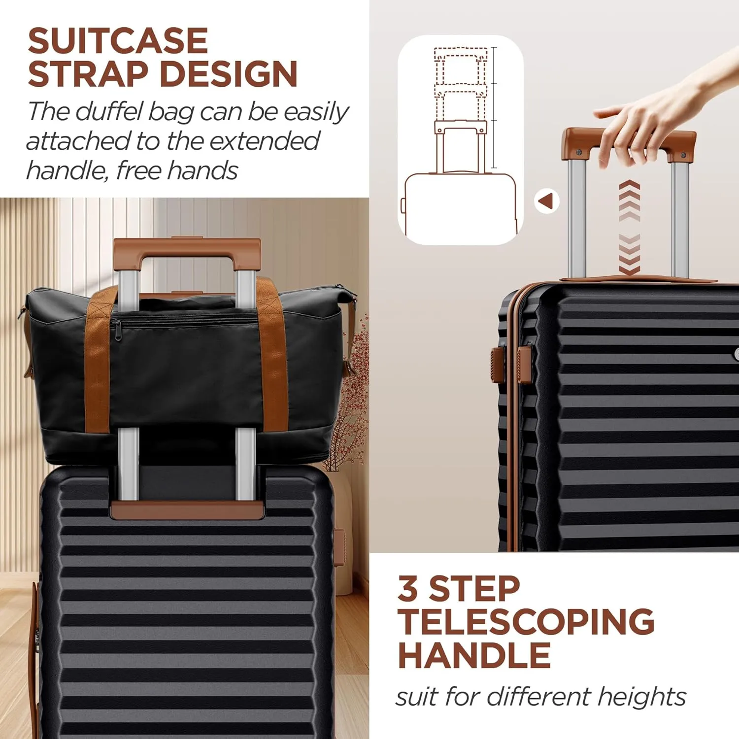 SHOWKOO Luggage Sets 3 Piece Hardside Expandable Suitcase with Double Spinner Wheels Tsa Lock, (Black, 5 piece set)