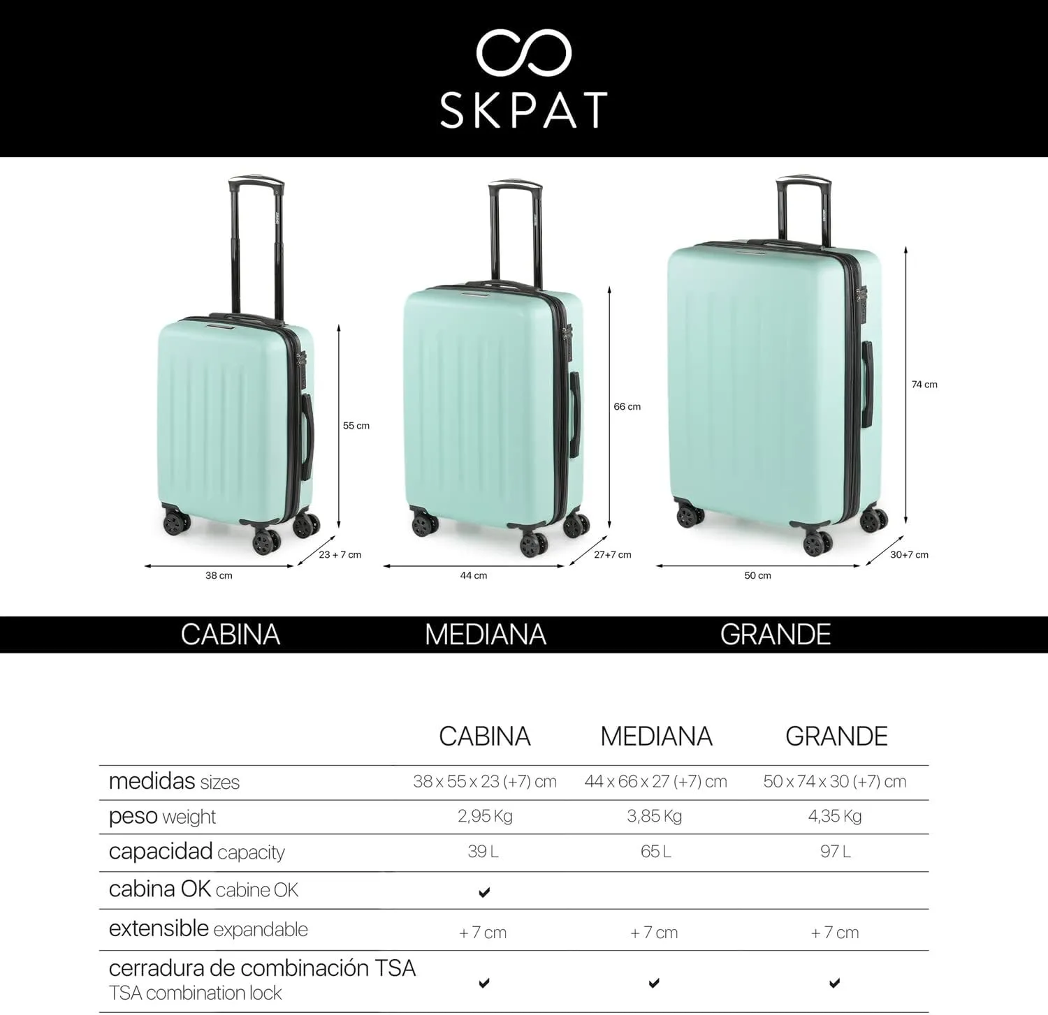 SKPAT - Travel Suitcases Set Suitcases 4 Wheels - Travel Luggage Set - Lightweight Travel Suitcases Set Combination Lock