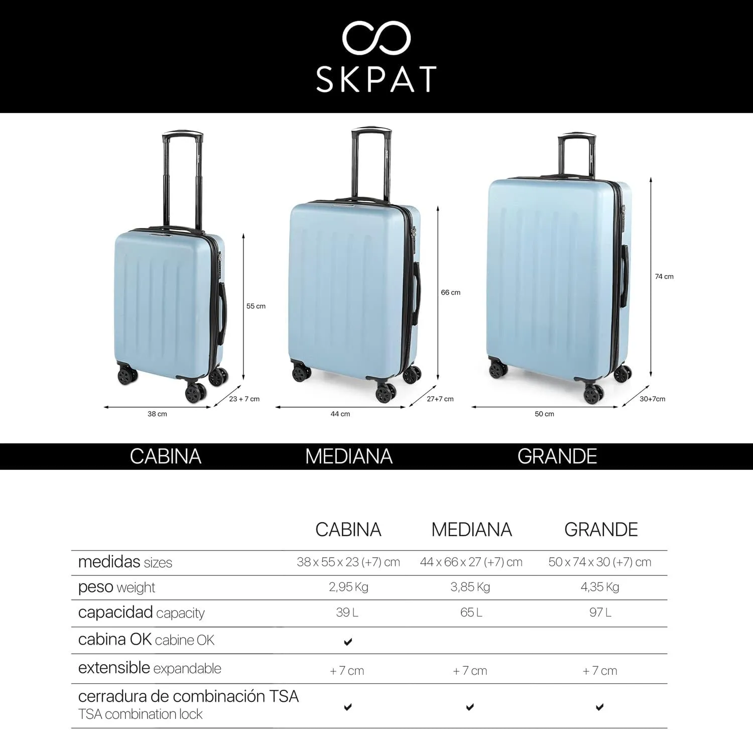 SKPAT - Travel Suitcases Set Suitcases 4 Wheels - Travel Luggage Set - Lightweight Travel Suitcases Set Combination Lock