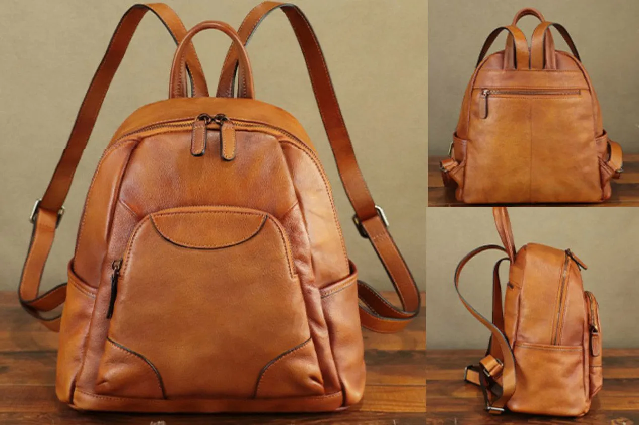 Stylish Ladies Leather Backpack Purse Ladies Brown Leather Rucksack