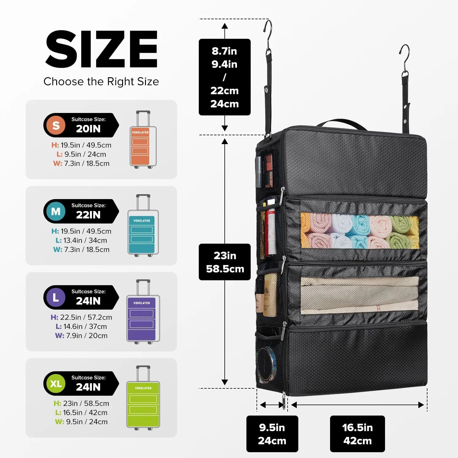 Suitcase Organizer, Travel Luggage Organizer Hanging Shelves Packing Cube Closet/Collapsible Portable Travel Organizer for Carry-on, Black-XL, X-Large