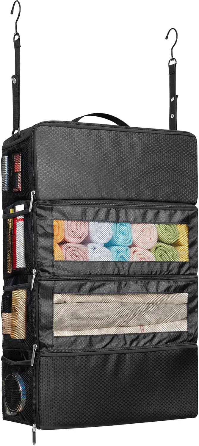 Suitcase Organizer, Travel Luggage Organizer Hanging Shelves Packing Cube Closet/Collapsible Portable Travel Organizer for Carry-on, Black-XL, X-Large