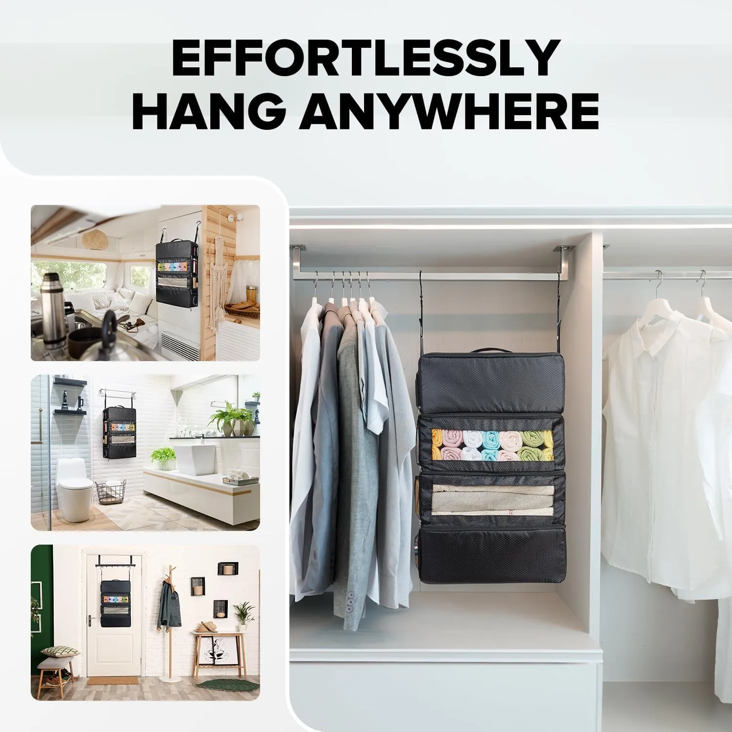 Suitcase Organizer, Travel Luggage Organizer Hanging Shelves Packing Cube Closet/Collapsible Portable Travel Organizer for Carry-on, Black-XL, X-Large
