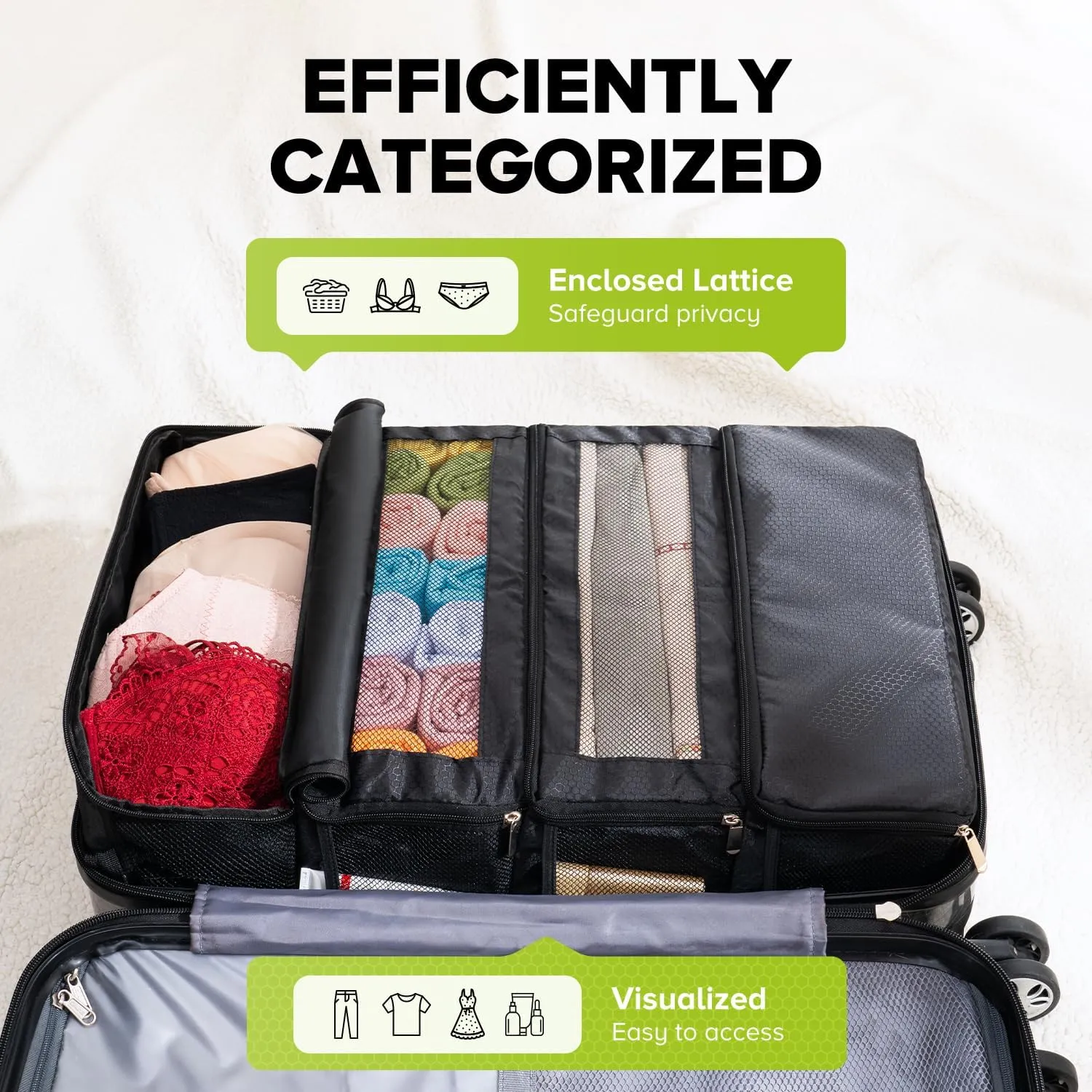 Suitcase Organizer, Travel Luggage Organizer Hanging Shelves Packing Cube Closet/Collapsible Portable Travel Organizer for Carry-on, Black-XL, X-Large