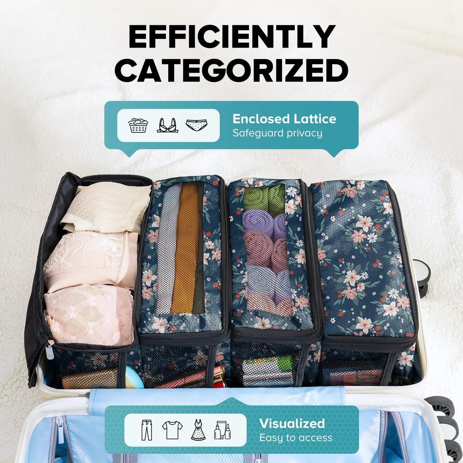 Suitcase Organizer, Travel Luggage Organizer Hanging Shelves Packing Cube Closet/Collapsible Portable Travel Organizer for Carry-on, Medium, Berry