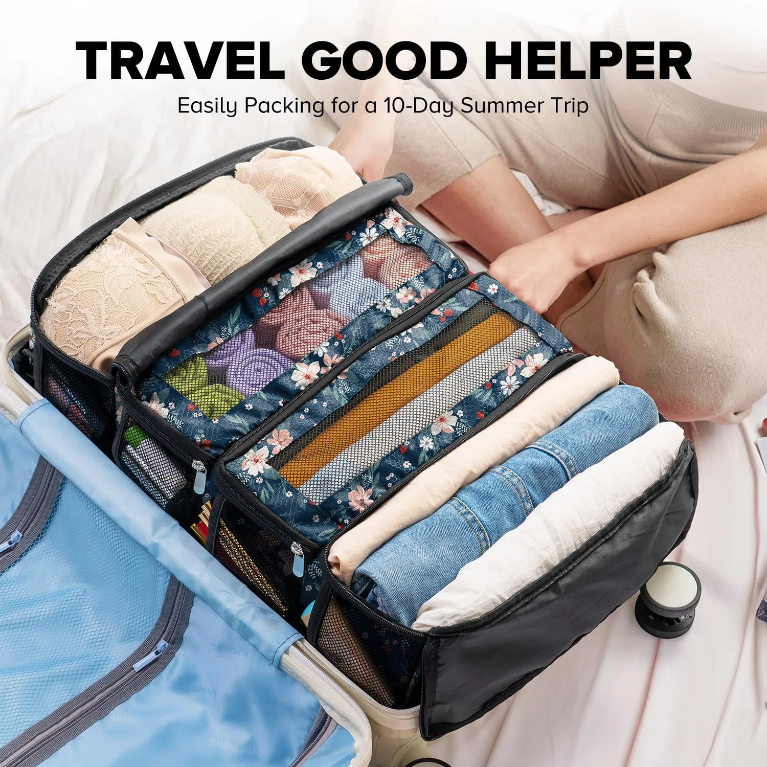 Suitcase Organizer, Travel Luggage Organizer Hanging Shelves Packing Cube Closet/Collapsible Portable Travel Organizer for Carry-on, Medium, Berry
