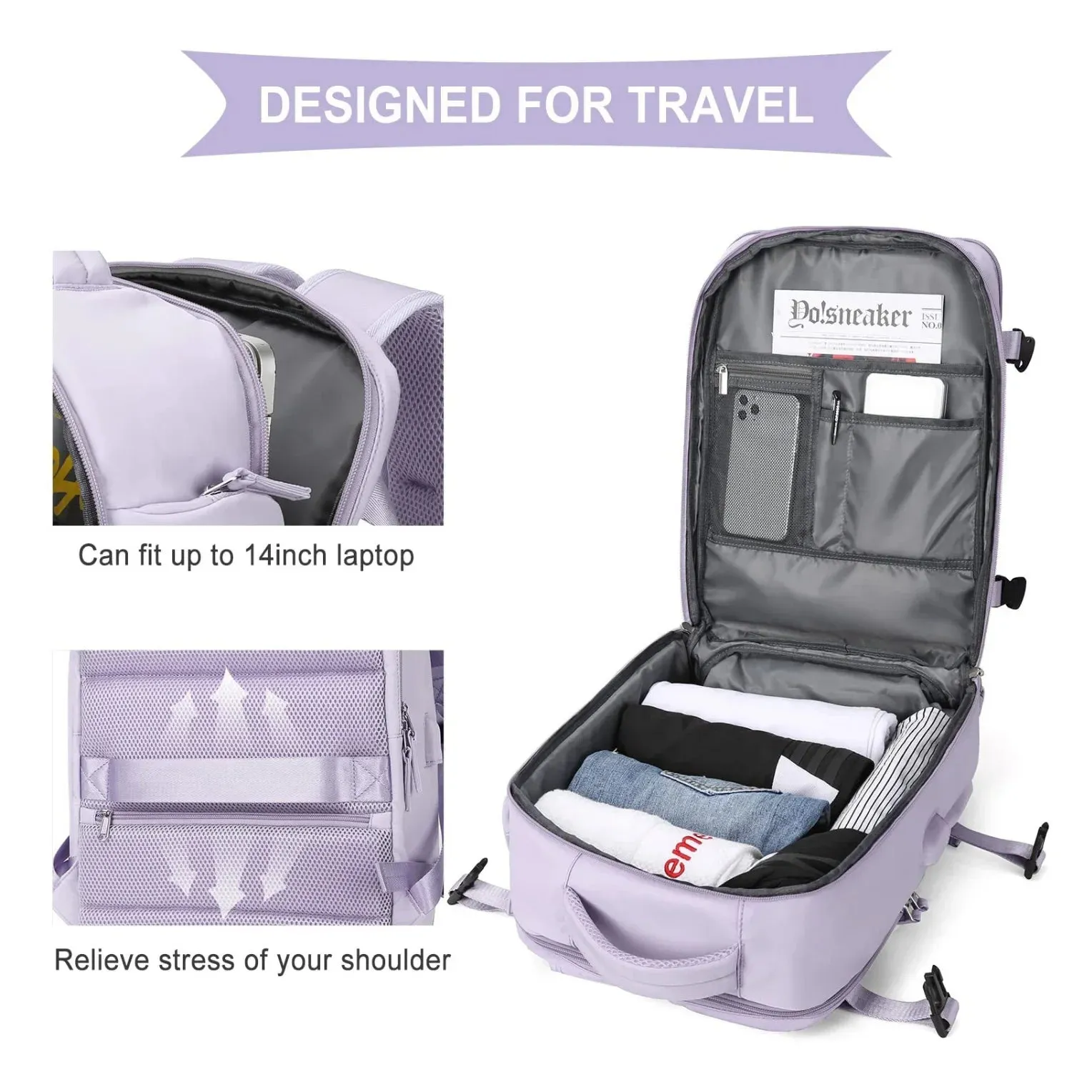 UAKISS  -  Lightweight Travel Backpack Bags Large Capacity Women's Multifunctional Suitcase USB Charging Woman airplane Luggage Bagpacks