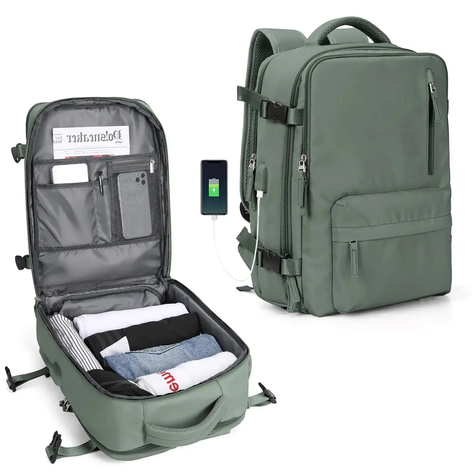 UAKISS  -  Lightweight Travel Backpack Bags Large Capacity Women's Multifunctional Suitcase USB Charging Woman airplane Luggage Bagpacks