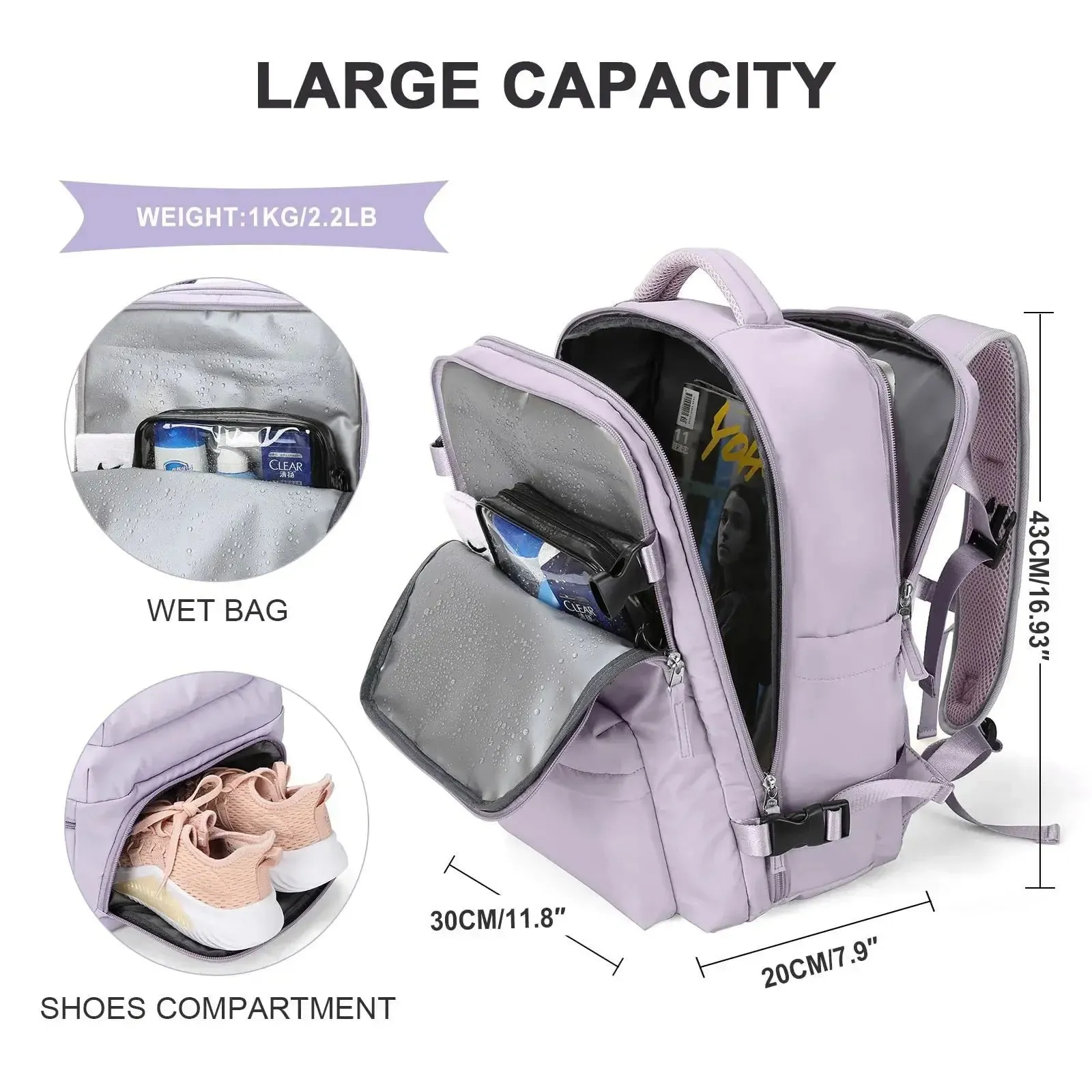 UAKISS  -  Lightweight Travel Backpack Bags Large Capacity Women's Multifunctional Suitcase USB Charging Woman airplane Luggage Bagpacks